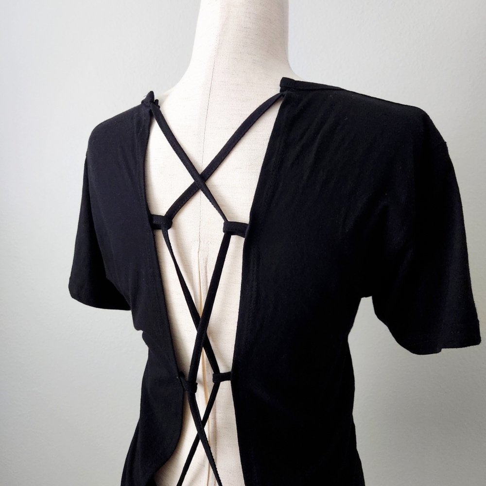 On Fire Black 100% Cotton Short Sleeve T-Shirt With Lace-Up Back, Size XL - Picture 7 of 16